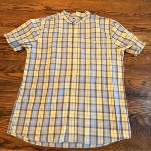 Casual Yellow and Blue Plaid Button Down Shirt
